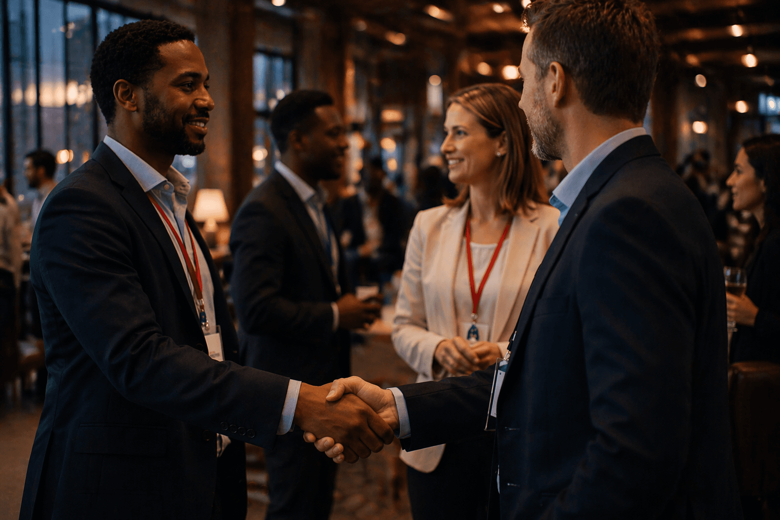 Founders in conversation across a curated Legacy Creators gathering at dusk.